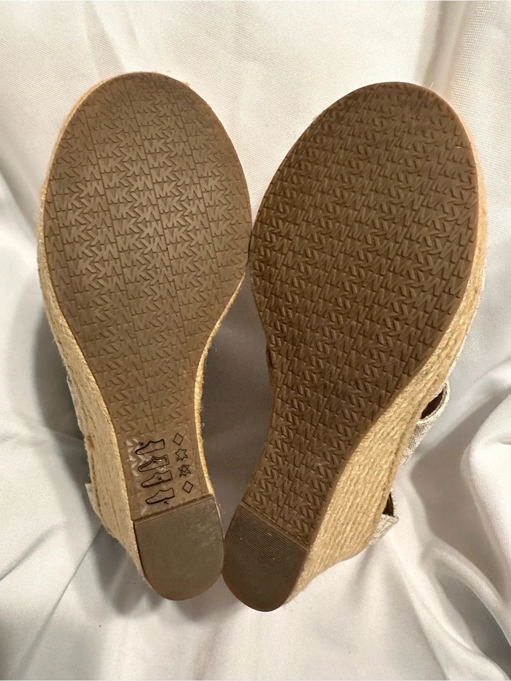 Michael Kors Beige Logo Espadrille Wedge Sandals with Front Zip